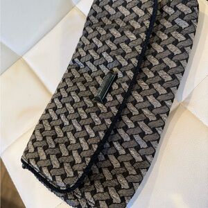 Talbots Black and Gray Woven Clutch